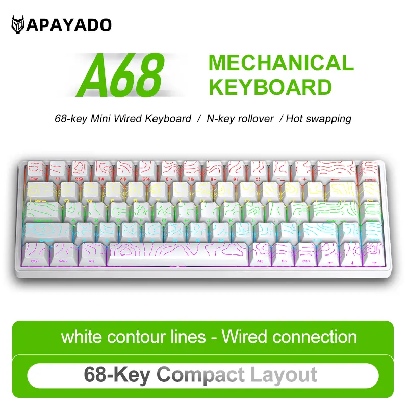 APAYADO A68 Wired Mechanical Keyboard Compact Layout Hot Swappable Blue/Red Switches RGB Backlight Full Key Rollover Type-C product view