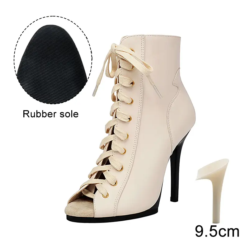 Black Sexy PU Platform Jazz Latin Custom Dance Shoes Lace-up High Heels Dance Shoes Soft-soled Short Boots Dance Boots for Women product view