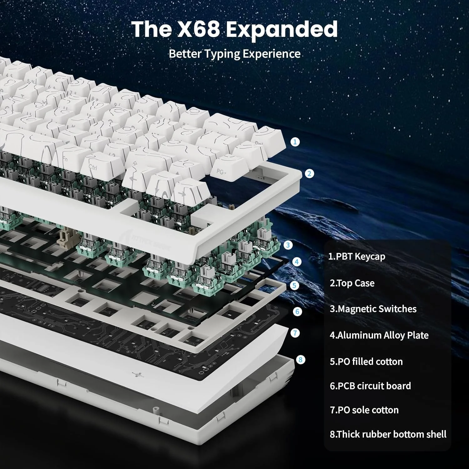 ATTACK SHARK X68 HE Rapid Trigger Keyboard Magnetic Switch 60% Wired 8KHz Hot Swappable Keyboard With RGB Lighting PBT Double-sh product view