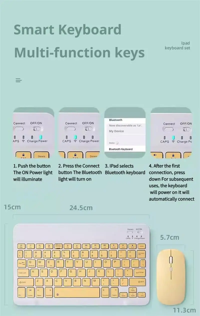 NexusClick Bluetooth Keyboard and Mouse For iPad Xiaomi Samsung Huawei Phone,Slim Mini Wireless Keyboard For Android IOS Windows detail