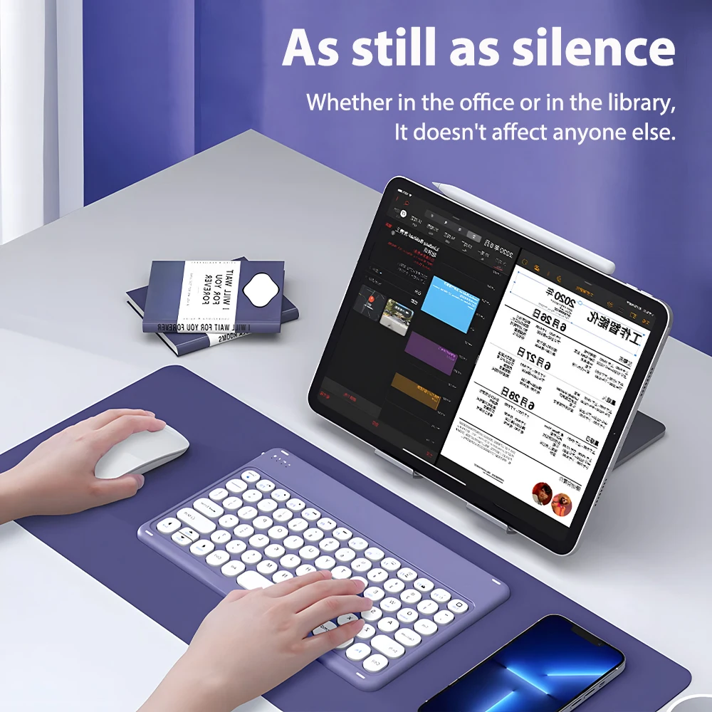 CASEPOKE wireless bluetooth round key silent keyboard suitable For Samsung Xiaomi Google Huawei iPad mobile  keyboard and mouse detail