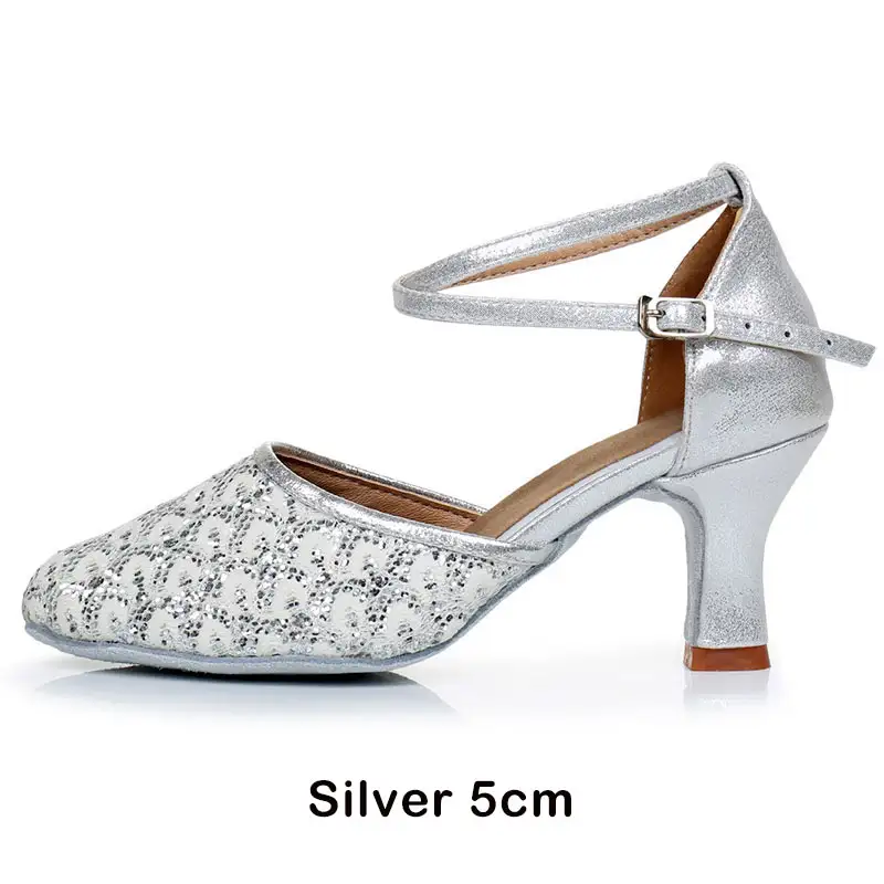 Adult Ladies Women Latin/Salsa/Tango Dance Shoes Closed Toe Glitter Blue/Black Ballroom Dance Shoes High Heels 5/7cm Party Shoes product view