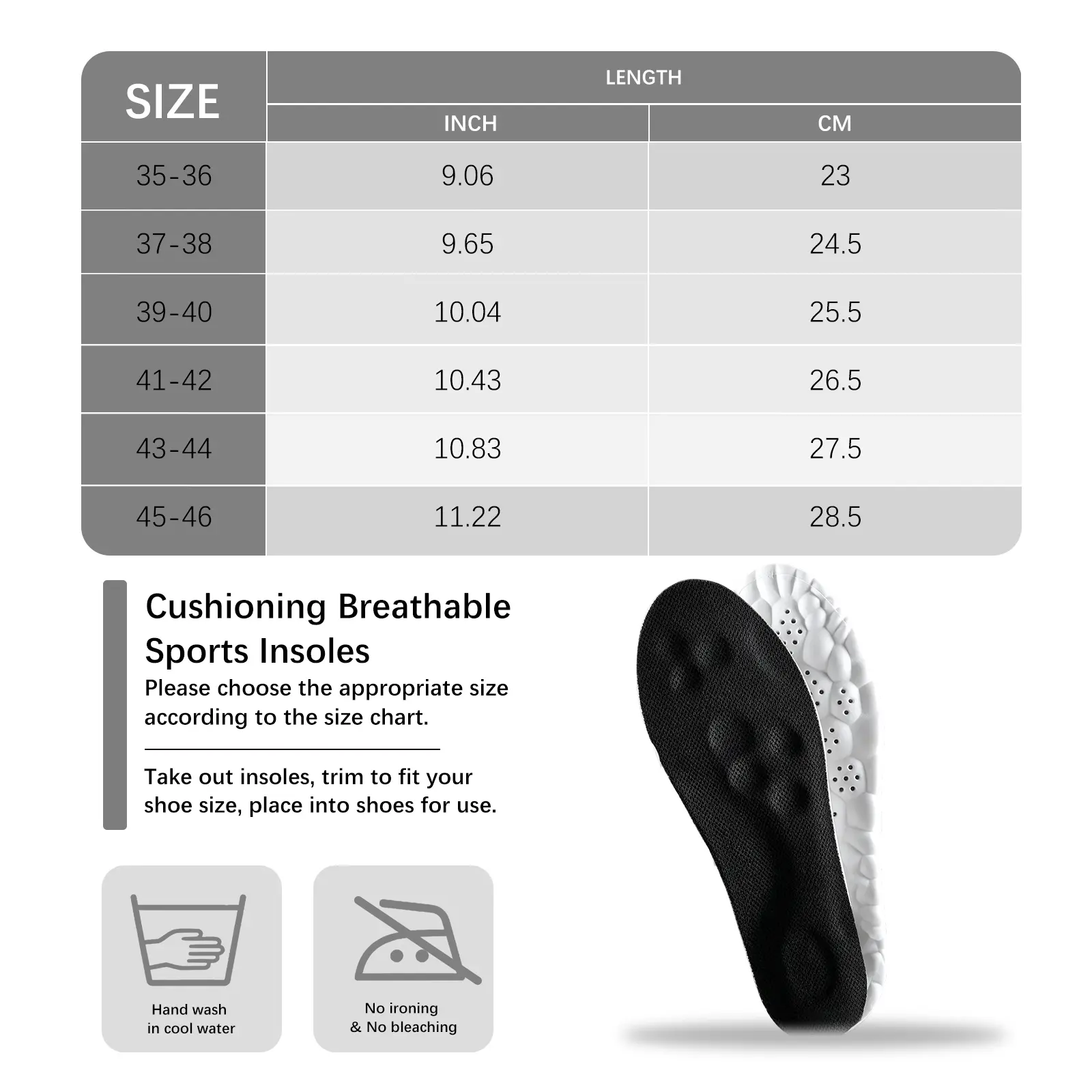 Cloud Bubble Shock Absorbing Shoe Insoles, Breathable Soft Sports Insoles, Comfort Foot Cushion Inserts for Outdoor & Casual Shoes product view