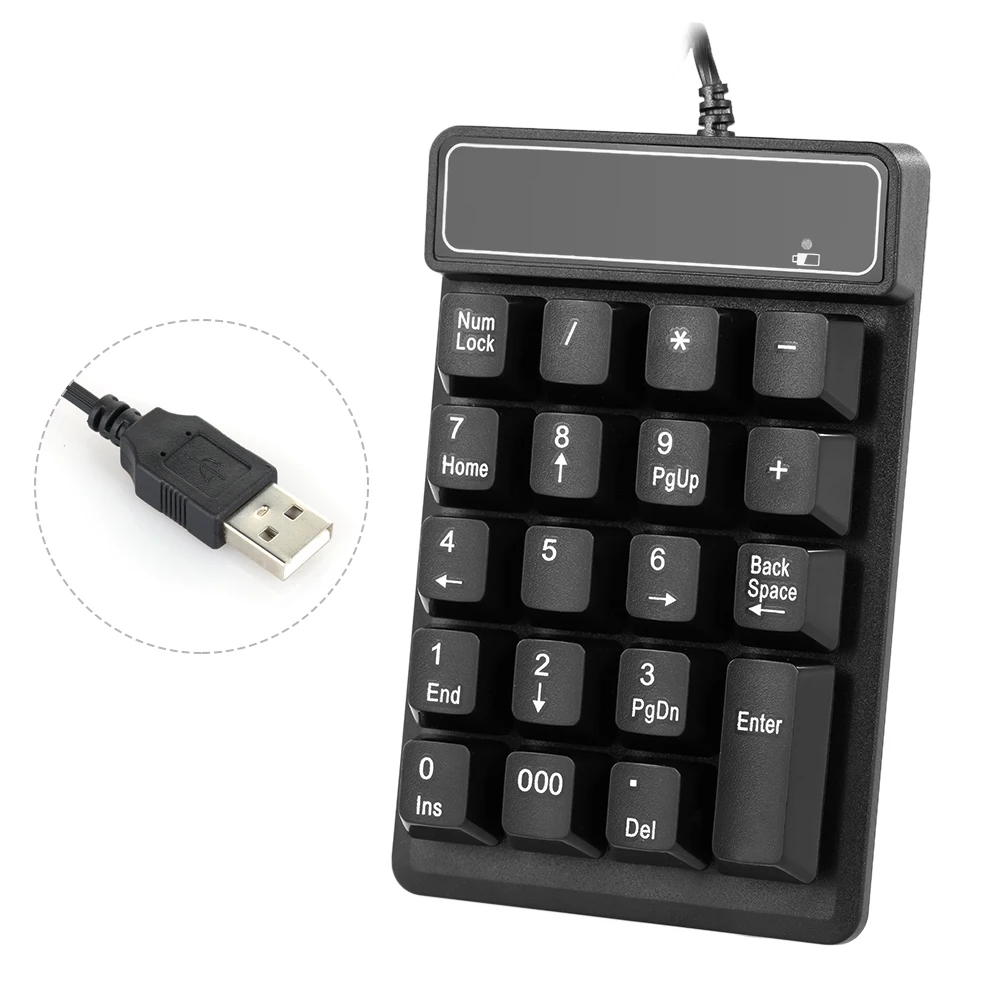 USB Wired Numeric Keypad Mechanical Feel Number Pad Keyboard 19 Keys Water-proof for Laptop Desktop PC Notebook Black detail