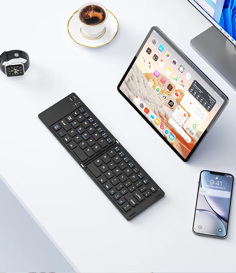 New Foldable Wireless Keyboard Slim Portable Bluetooth Keyboard Rechargeable Folding Keyboard for IOS Windows Android For Ipad detail