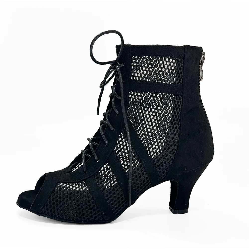 Zipper Dance Booties Latin Salsa Black Suede Leather Dance Shoes Women Dance Shoes In Different Heels 8.5cm 7.5cm 6cm QT-006 detail