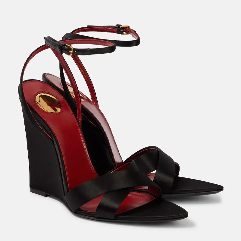 2025 Summer New Slope Heel Pointed High Heel Sandals Wedding Fashion Show Party Women's 34-44 Large Sandals detail