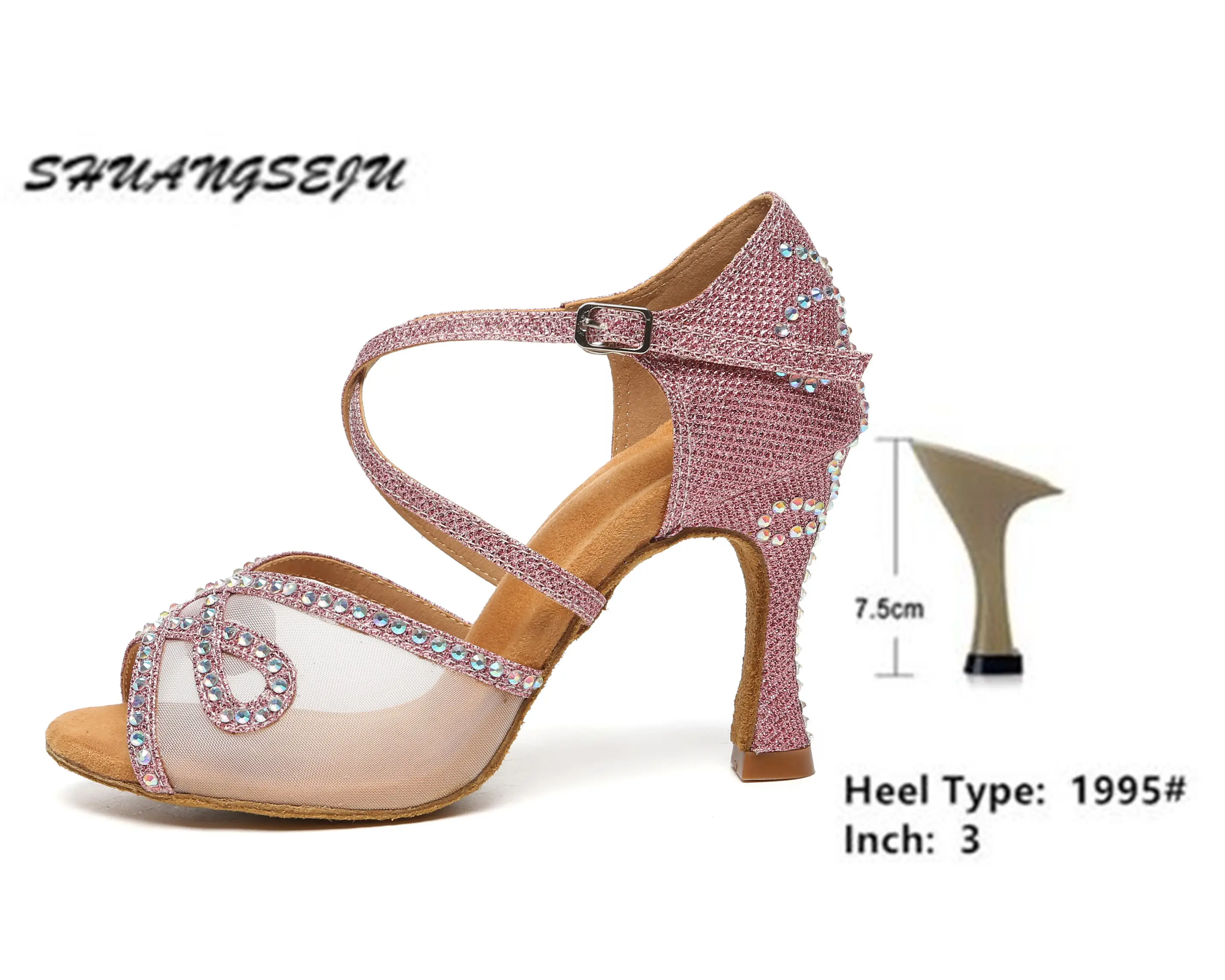 SHUANGSEJU New adult Latin dance Shoes Women Salsa Fashion shiny glass slipper Bachata performance shoes Black Everything 6-10cm product view