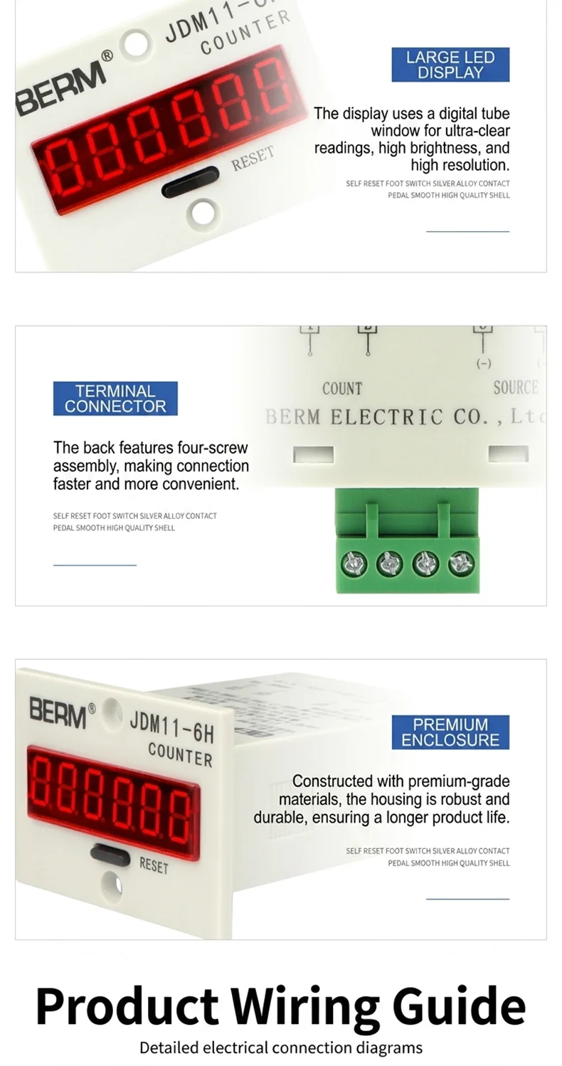JDM11-6H 6 Digit Digital Counter Electronic Counter Totalizing Counter Resettable Power Failure Memory 12-24V 36V 110V 220V 380V detail