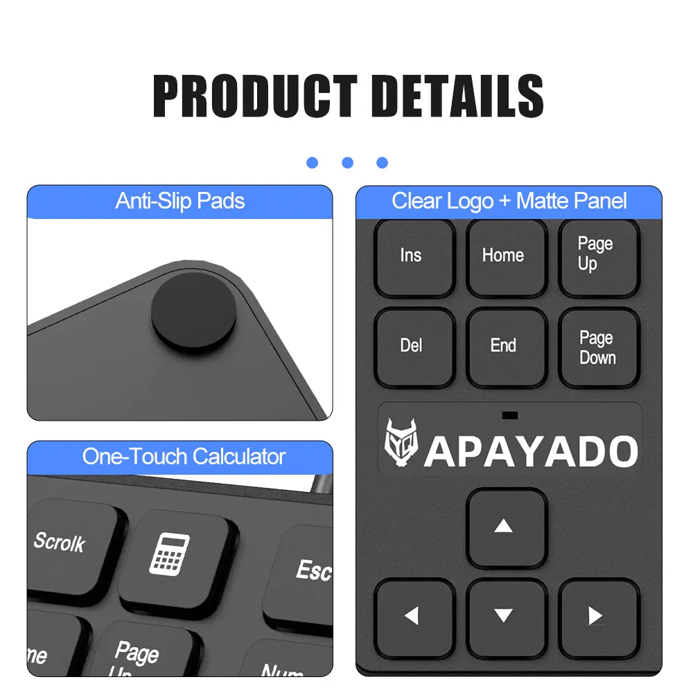 T35 Wired Numeric Keypad 34 Keys APAYADO USB Number Pad Plug Ergonomic Ultra Thin Portable for Finance product view