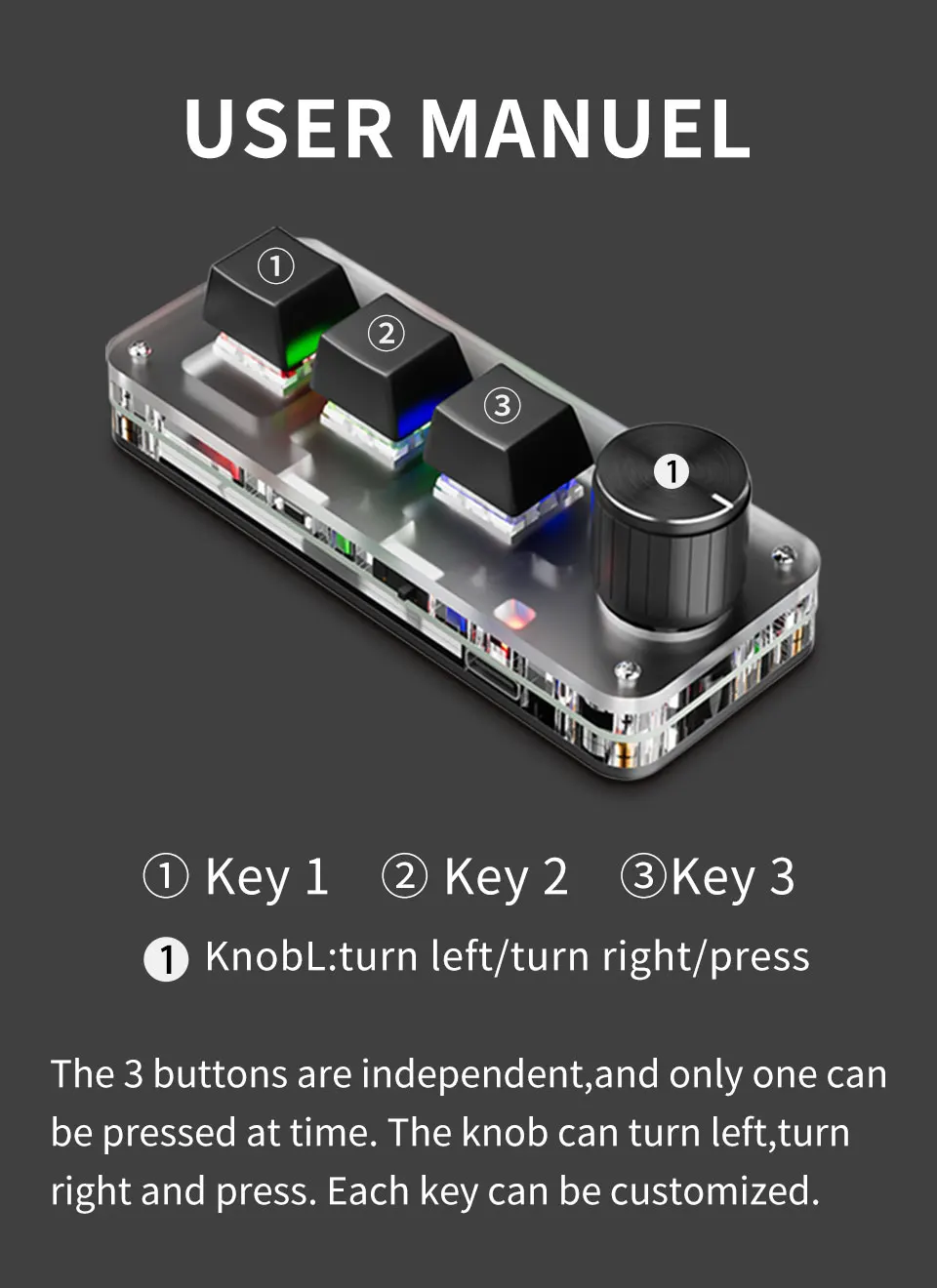2.4G 3-key Customize Bluetooth Keyboard Macro Knob Copy Paste Shortcut Key E-sports Game Mini Mechanical Hot Plug Mini Keyboard detail