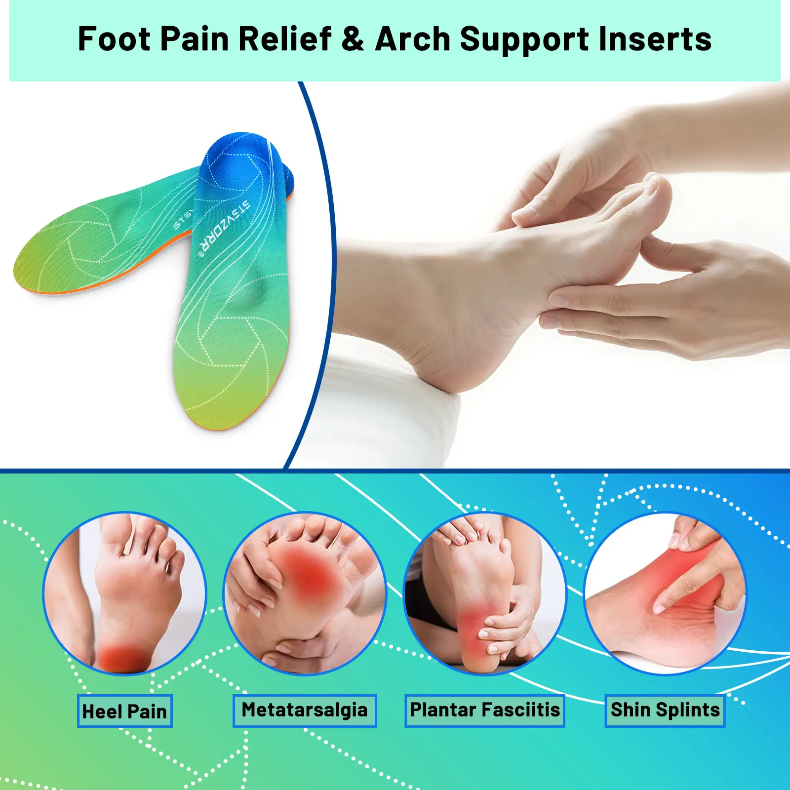 iFitna Plantar Fasciitis Relief Orthopedic Shoe Insole Metatarsal Pain Flat Feet Arch Support Insert Men&Women Standing All Day product view