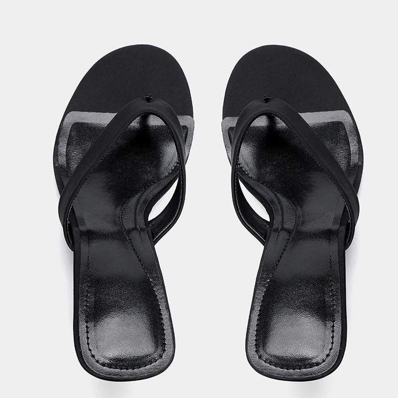 Fashion Summer Black Women's Slippers Round Toe Sloping Heels 6cm Ladies Pumps Flip Flops Slip-on Leisure Beach Shoes Size 35-40 detail