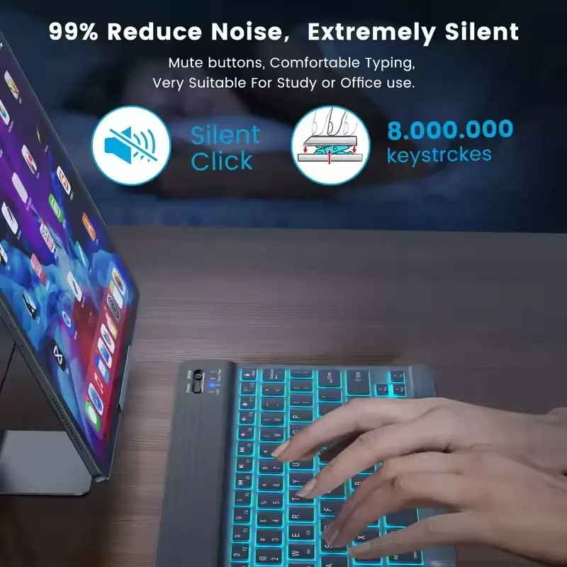 New Slim 7 Color Backlit Bluetooth Keyboard Mouse ComboRechargeable MultiLanguage for Tablet Phone product view