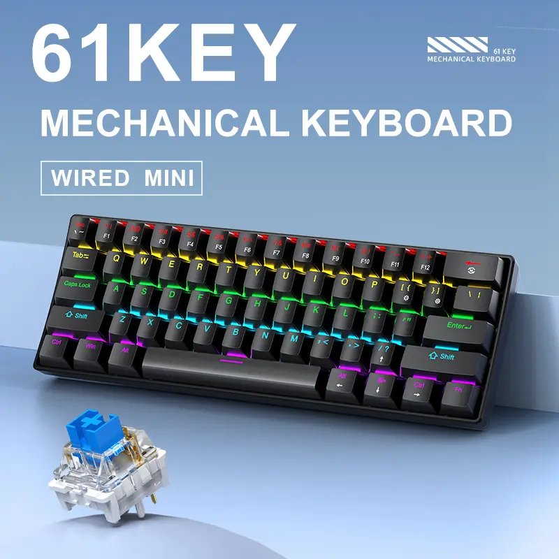 61 Key Wired Mechanical Keyboard Compact 60% Design APAYADO K61 RGB Backlight Anti Ghosting Type-C Port for Desktop Laptop product view