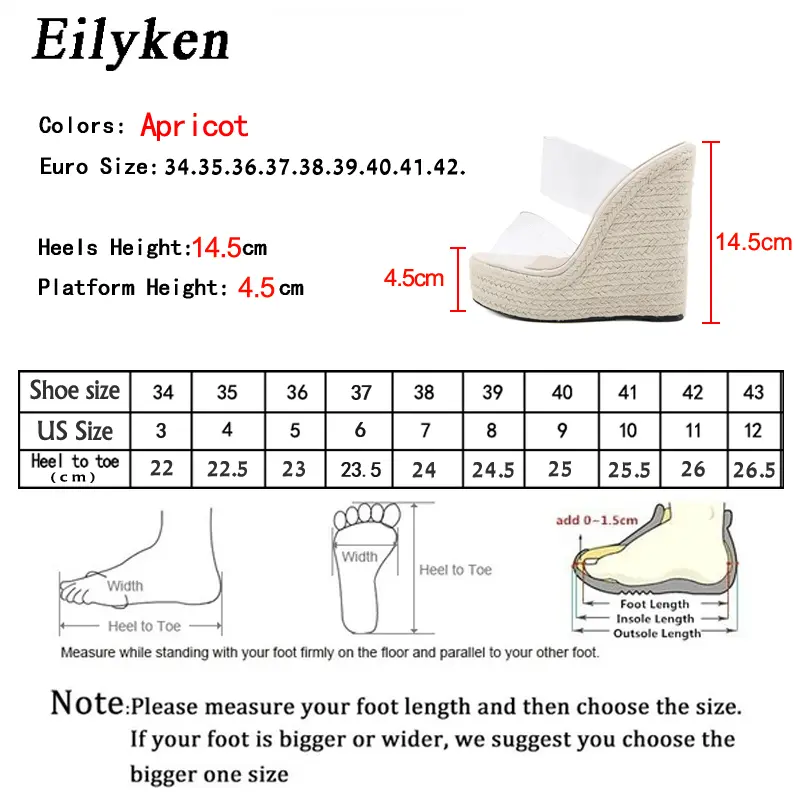 Eilyken Summer PVC Transparent Peep Toe Cane Straw Weave Slippers Platform Wedges Sandals Women Fashion High Heels Female Shoes product view