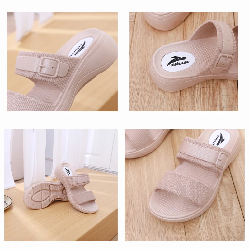 Smart Foot Thick Heel Sandals Fashion Slope Heel Summer New Indoor Anti-Slip Heightening Beach Cool Sandals Casual Style Holl... detail