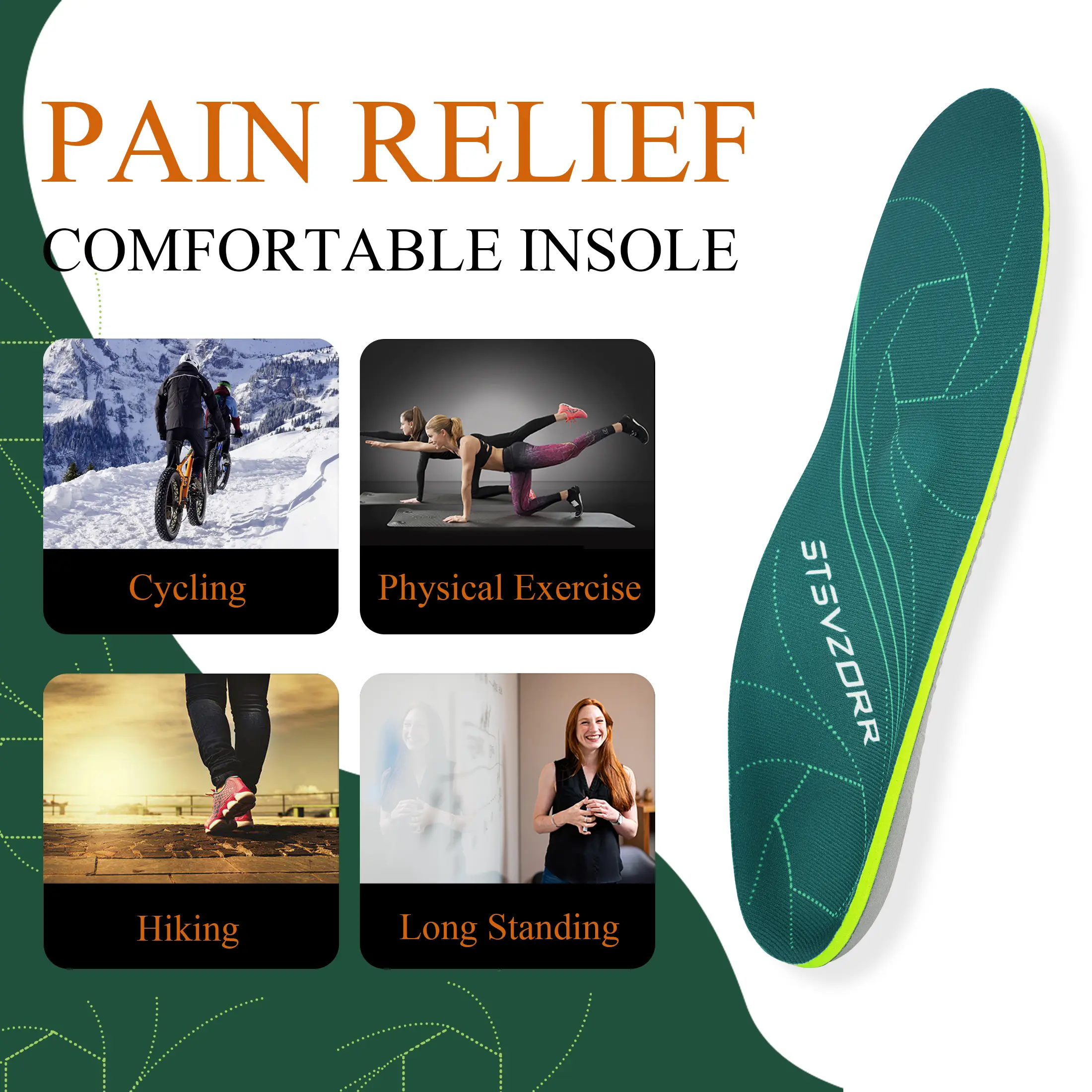 Severe Flat Foot Orthotic Insole Plantar Fasciitis Relieve Heel Pain Arch Support Shoes Insert For Women Men Sneakers Boots Sole product view
