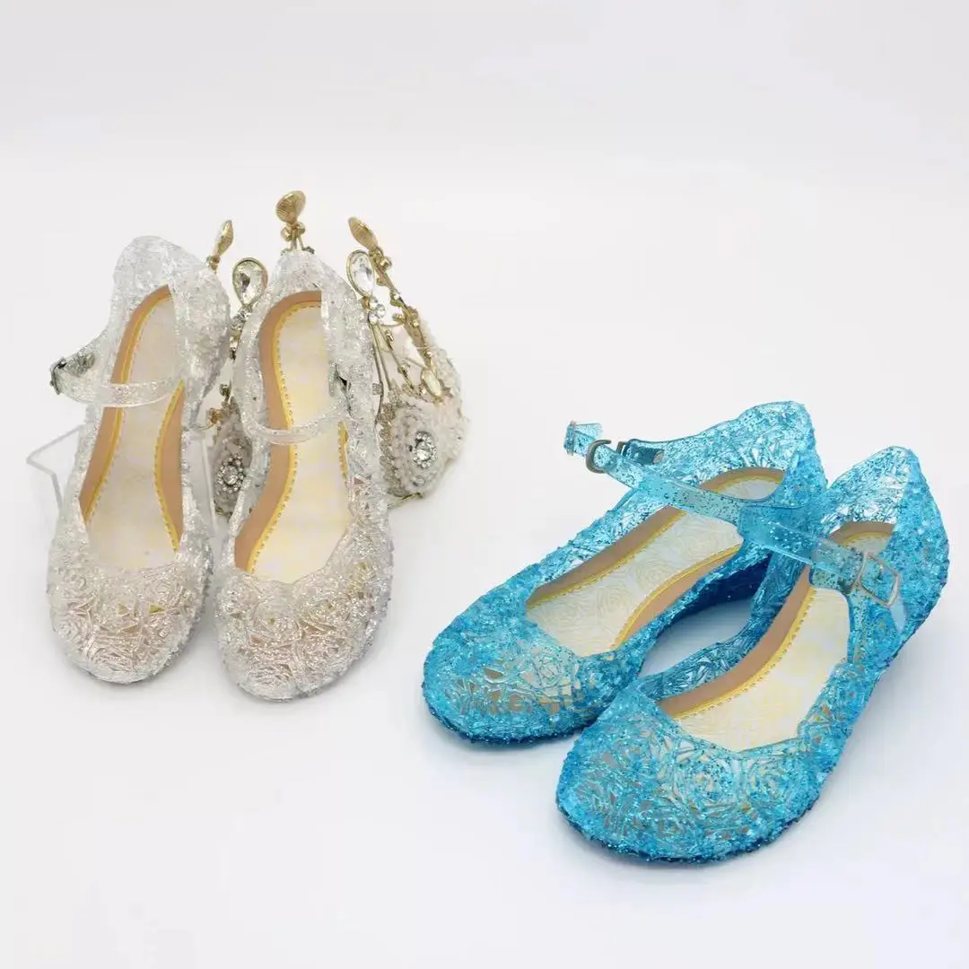 Girls Low Heel Princess Shoes Children New Summer Sandals Girls PVC Jelly Shoes Cinderella Crystal Shoes Kids Slope Heel Sandals detail