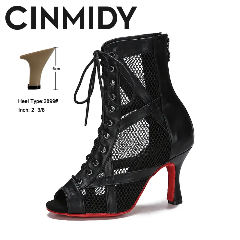 CINMIDY Leather Dance Boots Red /Black lSole Ballroom Dancing Shoes Latin Dance Shoes Woman Pole Dance Boots Ladies Party Shoes product view