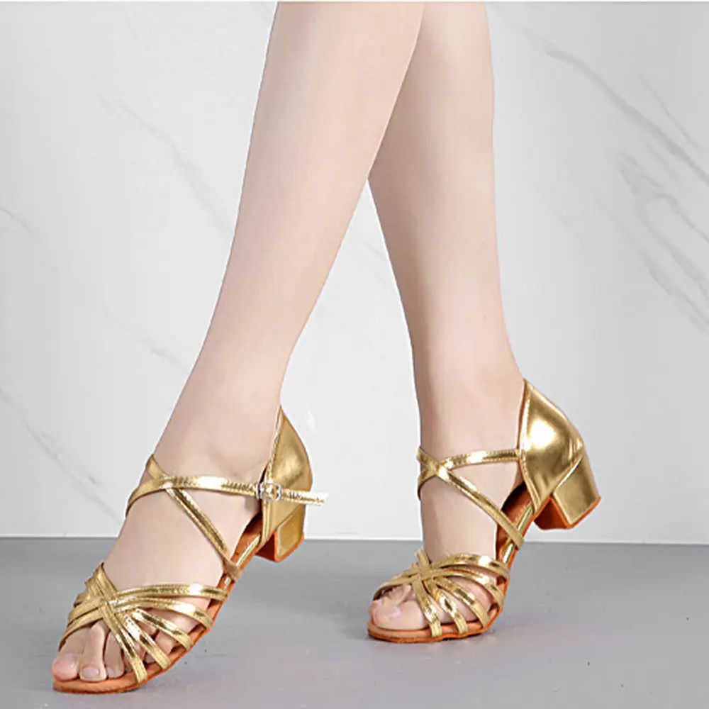 Indoor Child Dance Shoes Soft Silver Gold Tan Black White Low Heel 3.5cm Ballroom Latin Dance Shoes For Girls product view