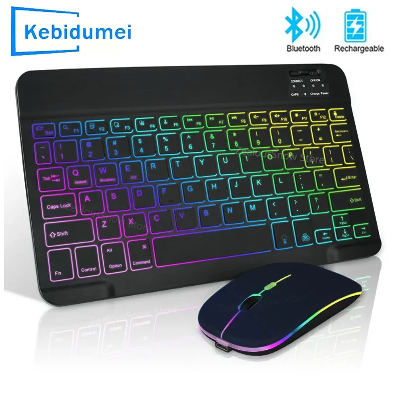 Mini Backlit RGB Bluetooth Wireless Keyboard 2.4G Mouse For Tablet Cell Phone Windows Android iOS Ultra Light Slim iPad Keyboard