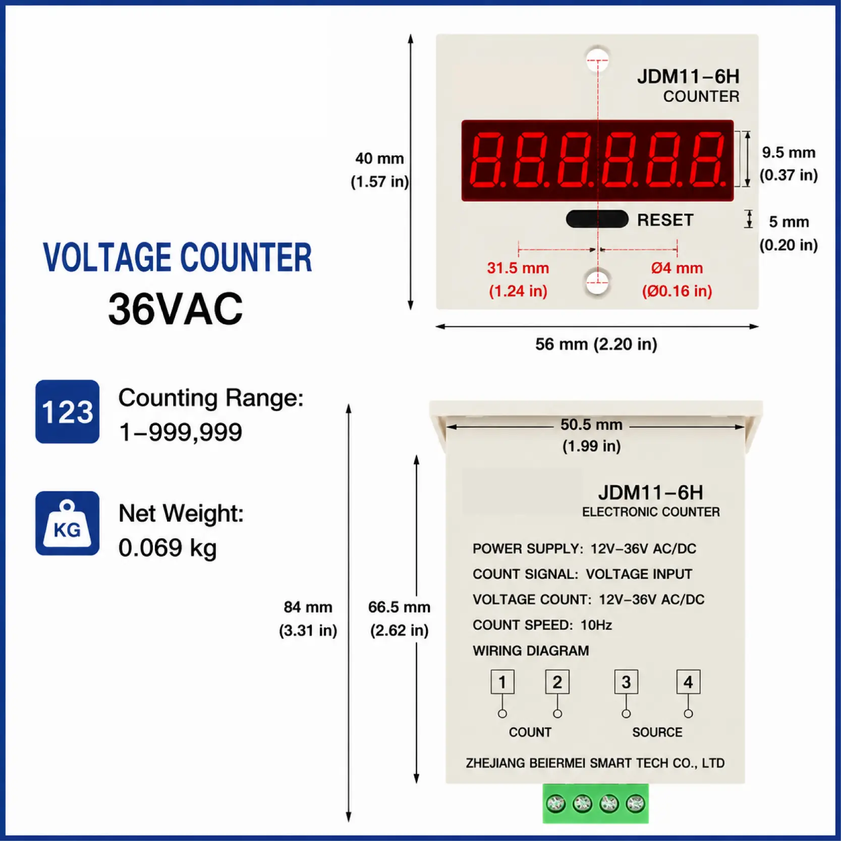 JDM11-6H 6 Digit Digital Counter Electronic Counter Totalizing Counter Resettable Power Failure Memory 12-24V 36V 110V 220V 380V product view