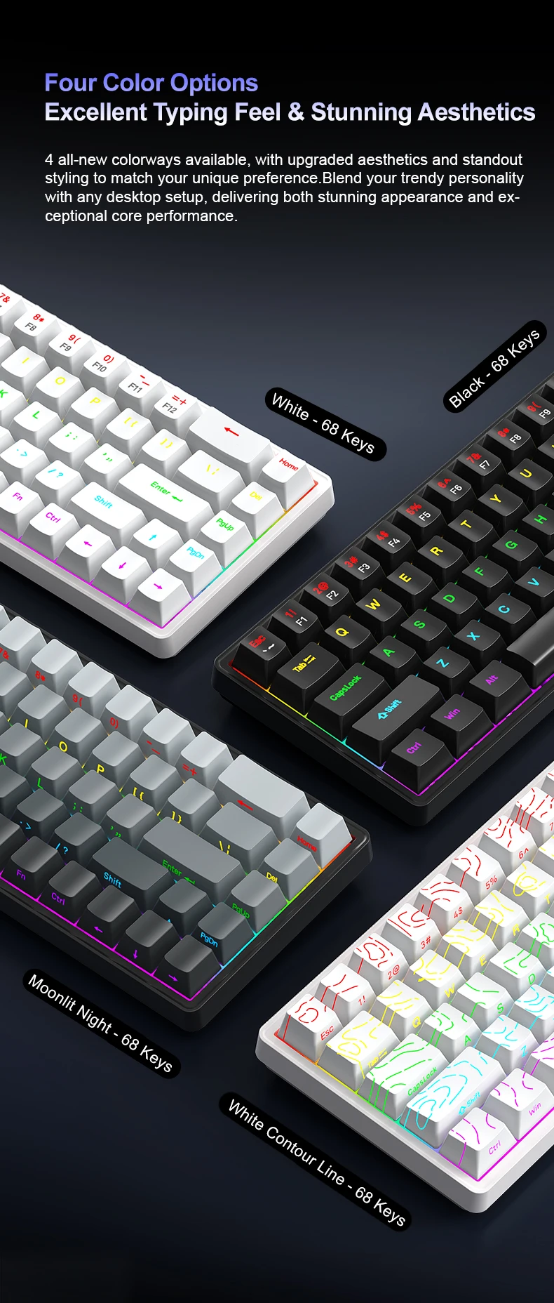 APAYADO A68 Wired Mechanical Keyboard Compact Layout Hot Swappable Blue/Red Switches RGB Backlight Full Key Rollover Type-C detail