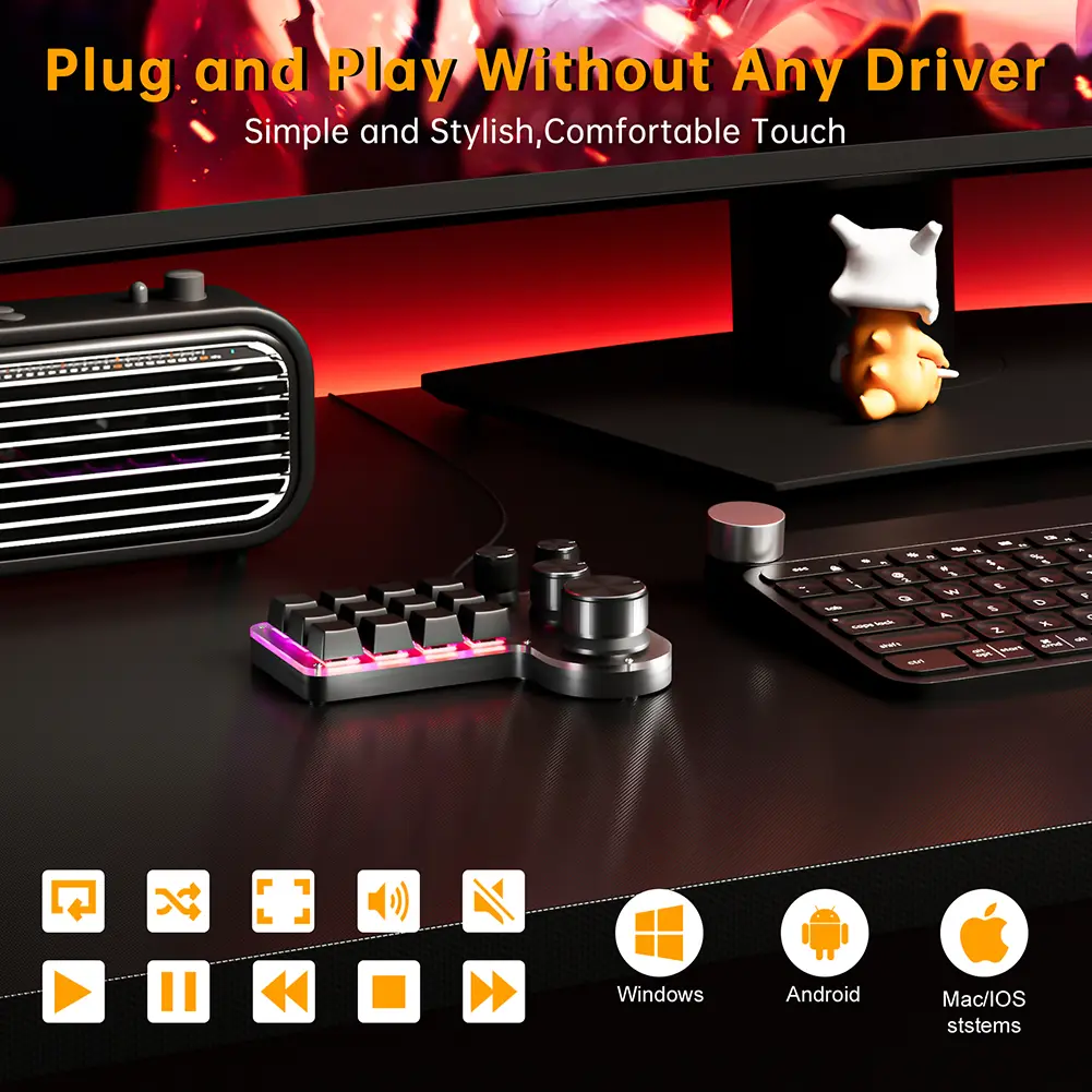 Programmable Customized Keyboard RGB 12 Keys 4 Knob Macro Keypad Hot-swap USB Wired/Bluetooth-Compatible Mechanical Keyboard product view