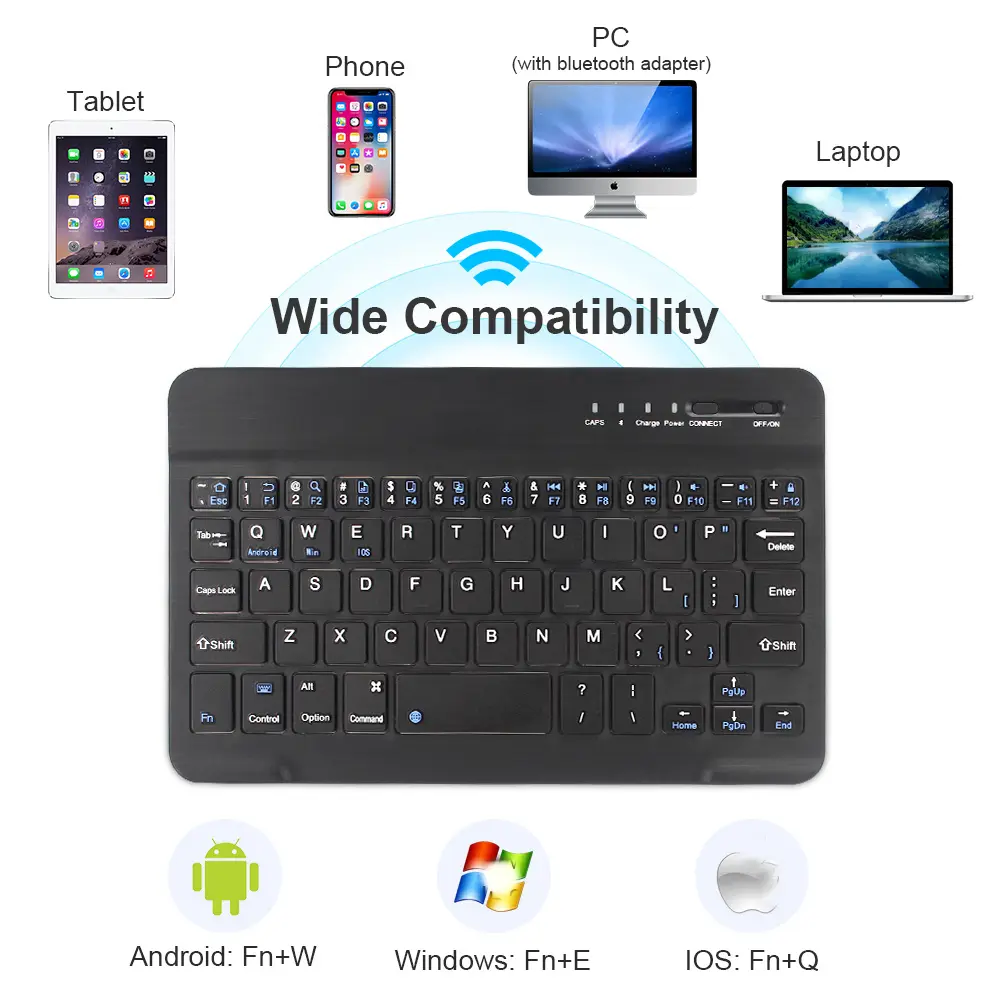 Bluetooth Wireless Keyboard 10 inch Rechargeable Keyboard Russian English Keycaps For iPad Tablet Laptop Adapter PC Accessories