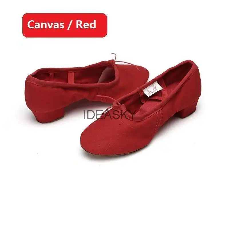 Quality Dancing Shoes For Women Middle Heel Pigskin Canvas Leather Girls Women's Ballet Dance Shoes Belly Yoga Teachers's Shoes detail