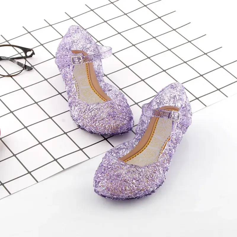 Girls Low Heel Princess Shoes Children New Summer Sandals Girls PVC Jelly Shoes Cinderella Crystal Shoes Kids Slope Heel Sandals product view