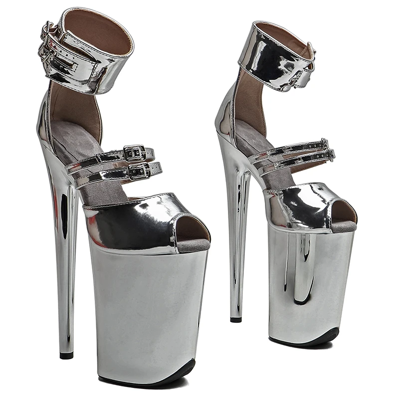 Leecabe 23CM/9inches Shiny PU Upper Trend Fashion Electroplate Platform High Heels Sandals Stripper Heel Pole Dance Shoes detail