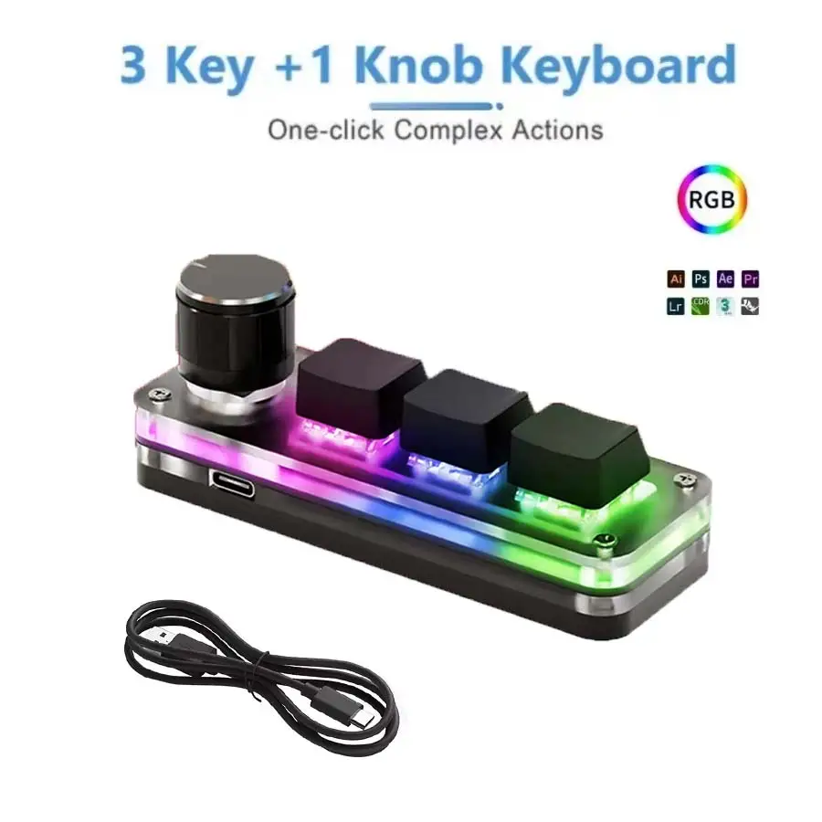 Mini Mechanical Keyboard 3 Keys 1 Knob USB RGB Macro Keyboard Gaming Custom Programming Knob Keyboard Portable For Photoshop