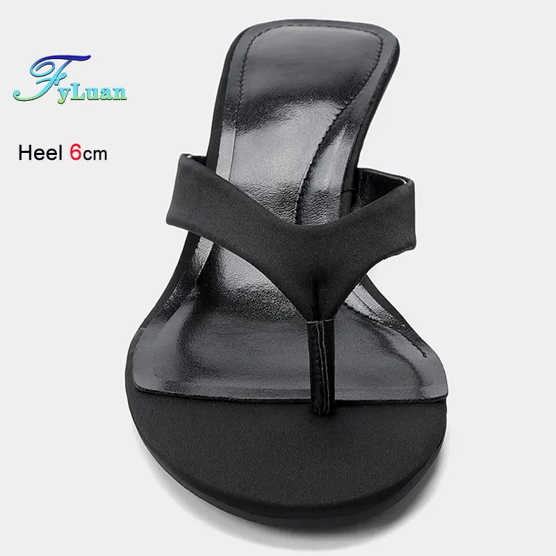 Fashion Summer Black Women's Slippers Round Toe Sloping Heels 6cm Ladies Pumps Flip Flops Slip-on Leisure Beach Shoes Size 35-40 product view