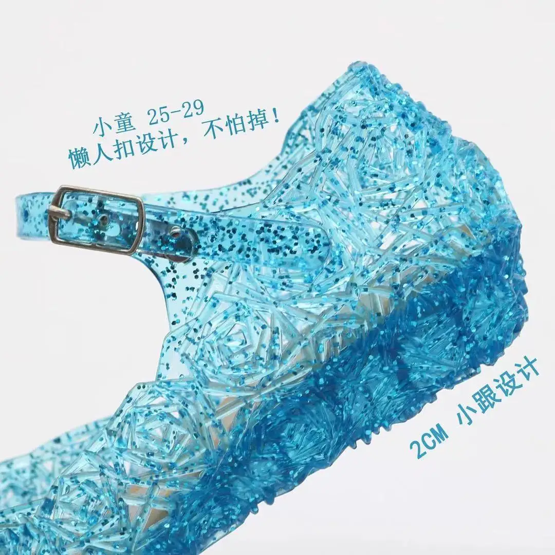 Girls Low Heel Princess Shoes Children New Summer Sandals Girls PVC Jelly Shoes Cinderella Crystal Shoes Kids Slope Heel Sandals detail