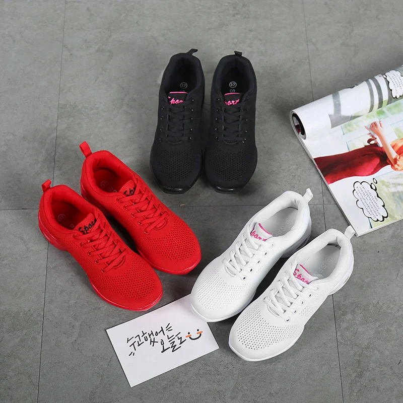 Women Mesh Dance Shoes Air Cushion Wedge Non Slip Lace Up Square Dance Aerobic Fitness Walking Sneakers 876 detail