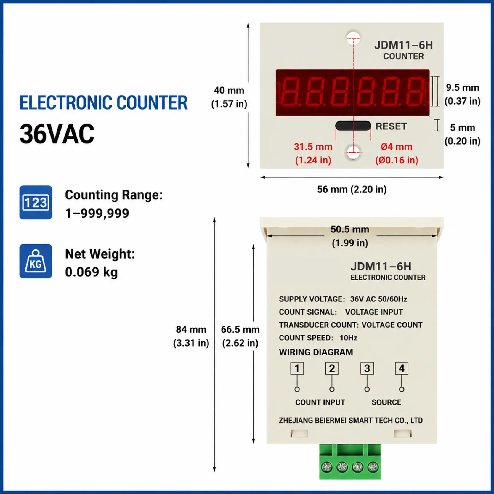 JDM11-6H 6 Digit Digital Counter Electronic Counter Totalizing Counter Resettable Power Failure Memory 12-24V 36V 110V 220V 380V product view