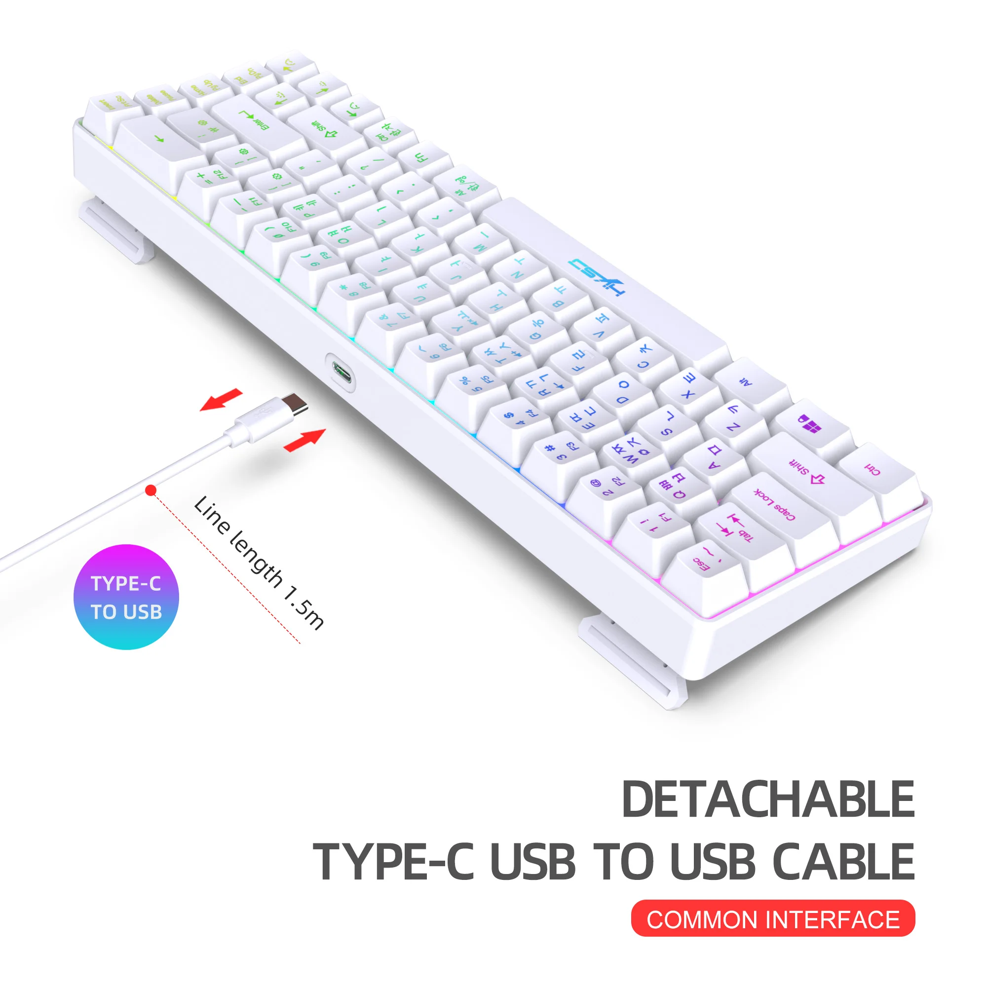 68 Keys Gaming Keyboard USB Wired Portable 20 RGB Backlight Korean Russian English Keyboard for Windows Laptops Computer detail