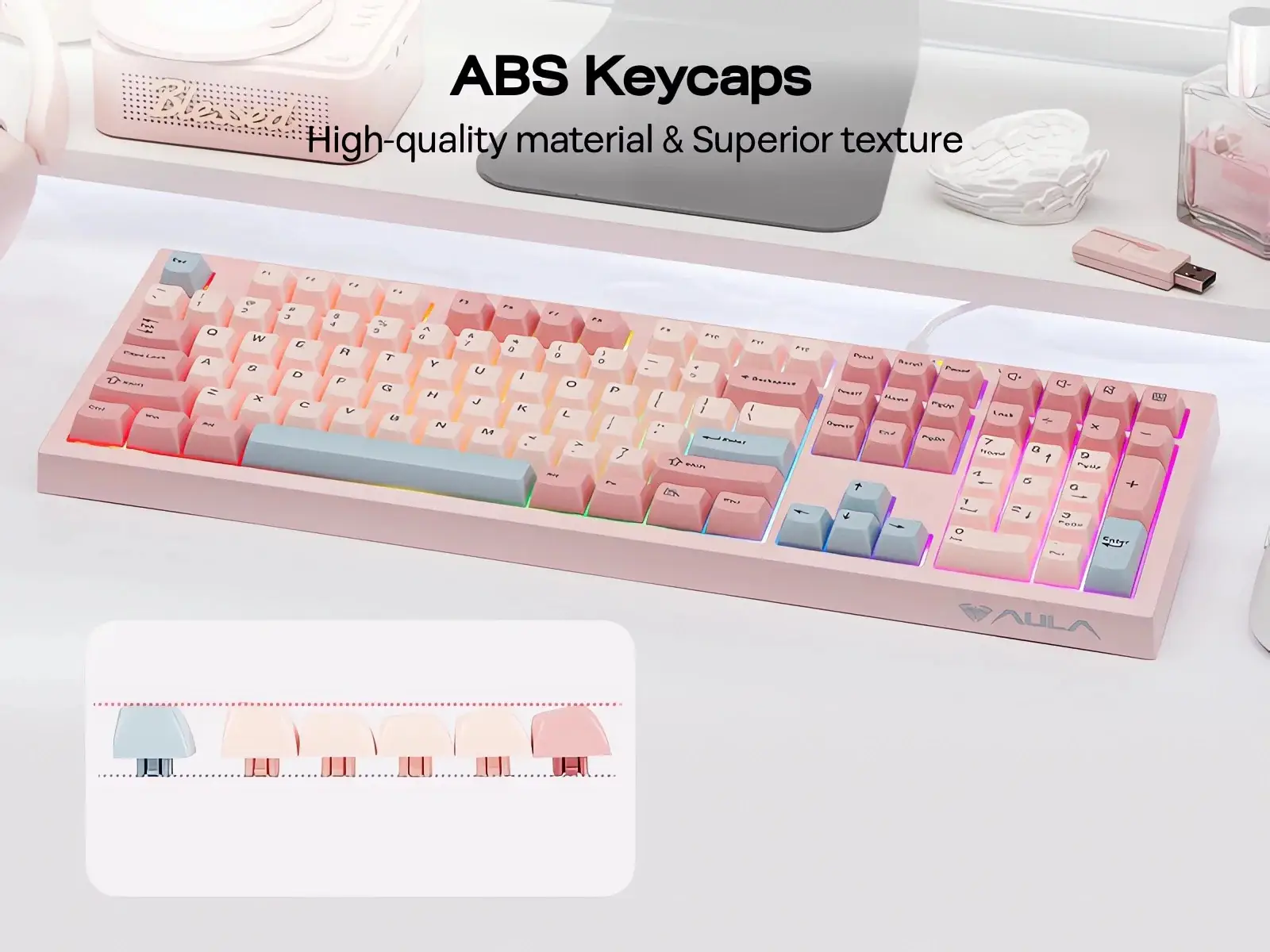 AULA S102 Wired Keyboard 100% Full Size Silent Membrane Switch RGB Backlight Number Pad Creamy Silicone Structure for PC Gamer product view