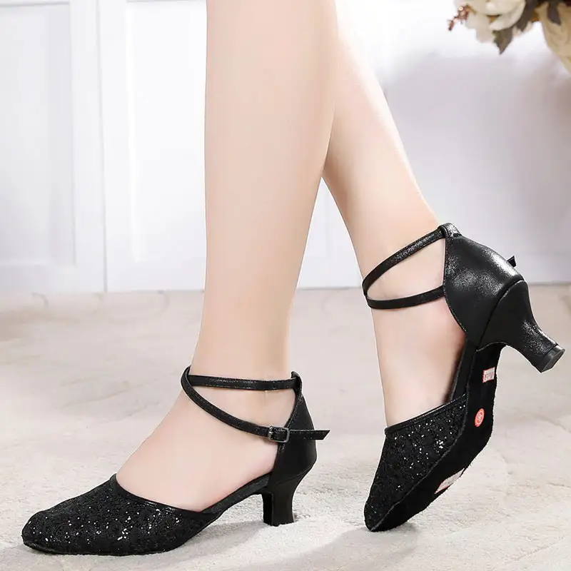 Adult Ladies Women Latin/Salsa/Tango Dance Shoes Closed Toe Glitter Blue/Black Ballroom Dance Shoes High Heels 5/7cm Party Shoes product view