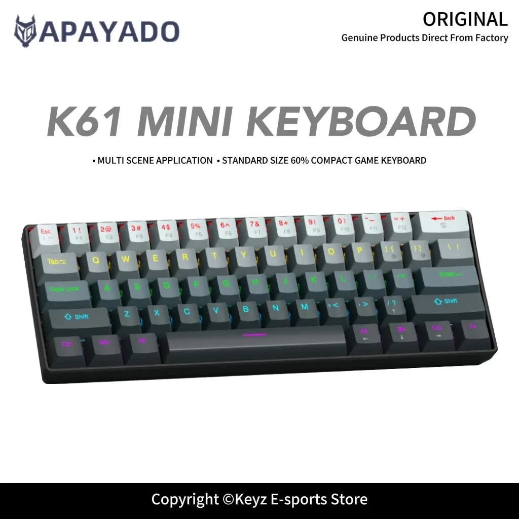61 Key Wired Mechanical Keyboard Compact 60% Design APAYADO K61 RGB Backlight Anti Ghosting Type-C Port for Desktop Laptop