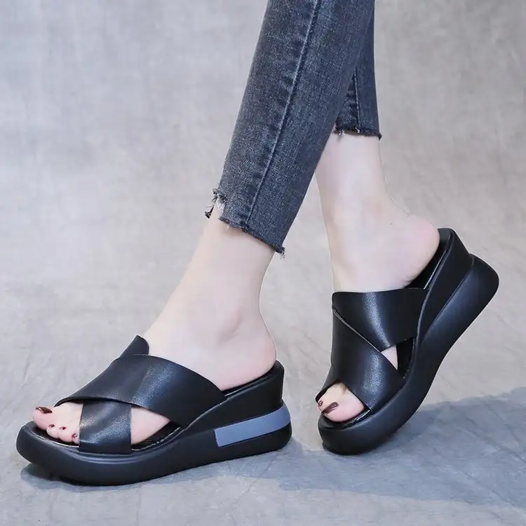 Comfortable Fashion Muffin Thick Bottom Slope Heel Women's Sandals Back Empty Snap Sandals Large Size Light Sandals 2023 product view