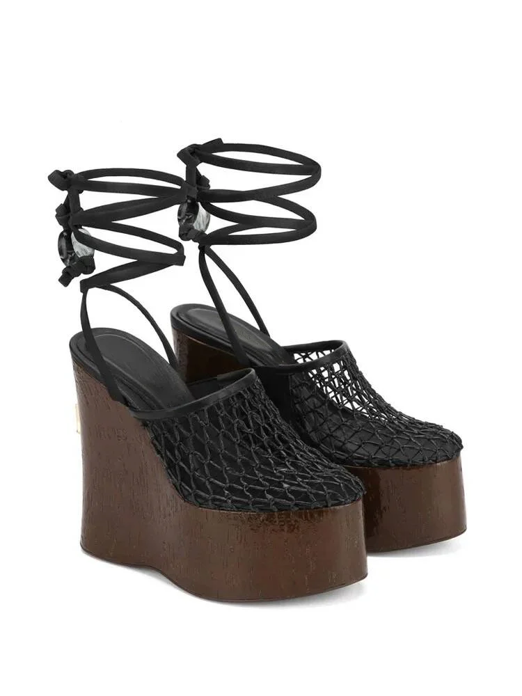2026Summer Slope Heel Thick Bottom Women's Sandals Flower Lace Waterproof Platform Open Toe Women's Party Show Wedding Sandals detail