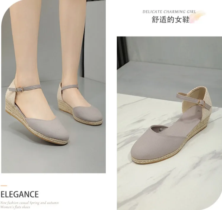 Baotou Sandals for Women's 2026 Summer Grass Woven Hemp Rope Slope Heel Shoes Women Round Toe Thick Sole Buckle Womens Sandals detail