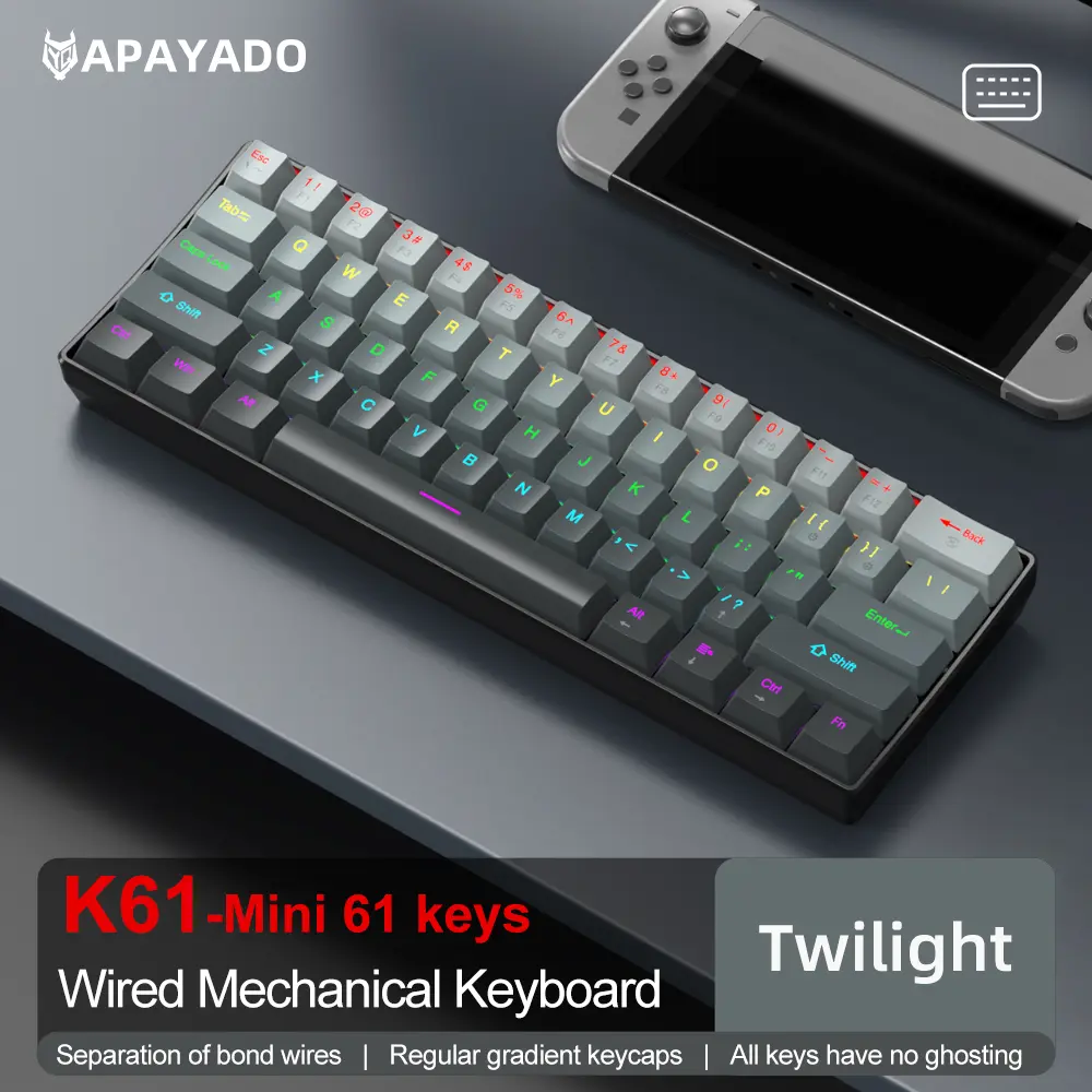 61 Key Wired Mechanical Keyboard Compact 60% Design APAYADO K61 RGB Backlight Anti Ghosting Type-C Port for Desktop Laptop product view