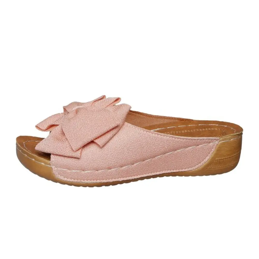 New Large Size Butterfly Knot Thick Heel Sandals Women Outdoor Wear Slope Heel Open Toe Fish Mouth Lightweight Beach Slippers product view