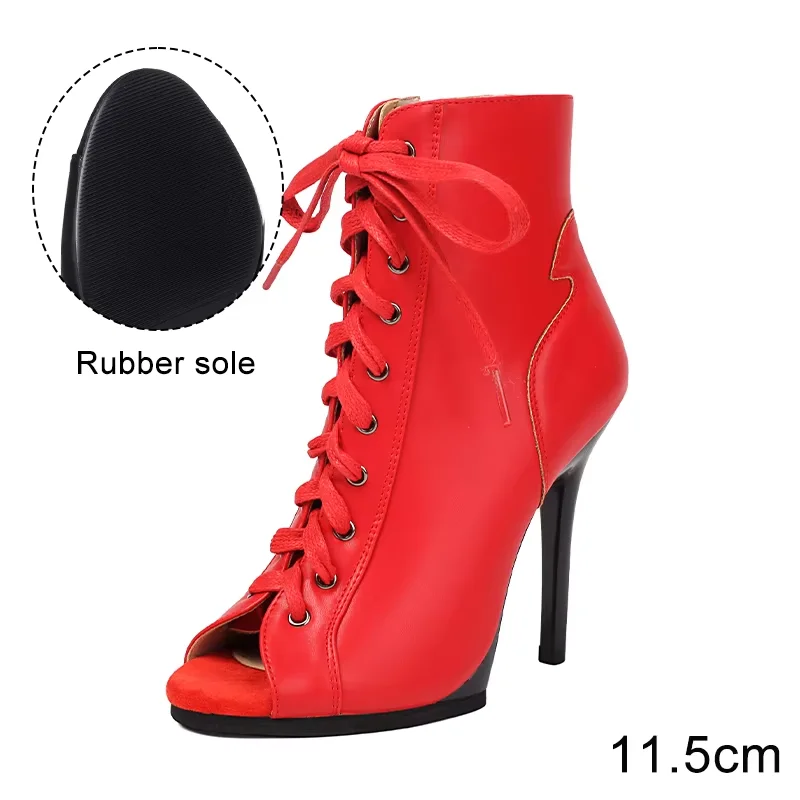 Black Sexy PU Platform Jazz Latin Custom Dance Shoes Lace-up High Heels Dance Shoes Soft-soled Short Boots Dance Boots for Women product view