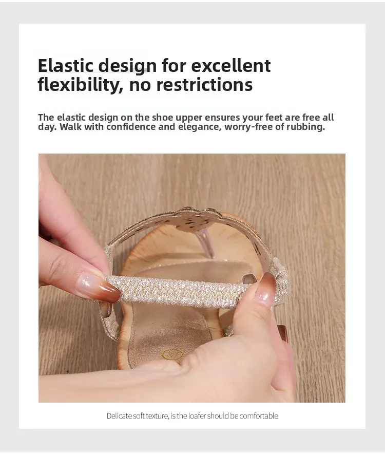 Ladies Roman Sandals Bohemian Ethnic Style Water Diamond Slope Heel Summer New Fashion Shoes Low Help Glue Stick Sandals detail