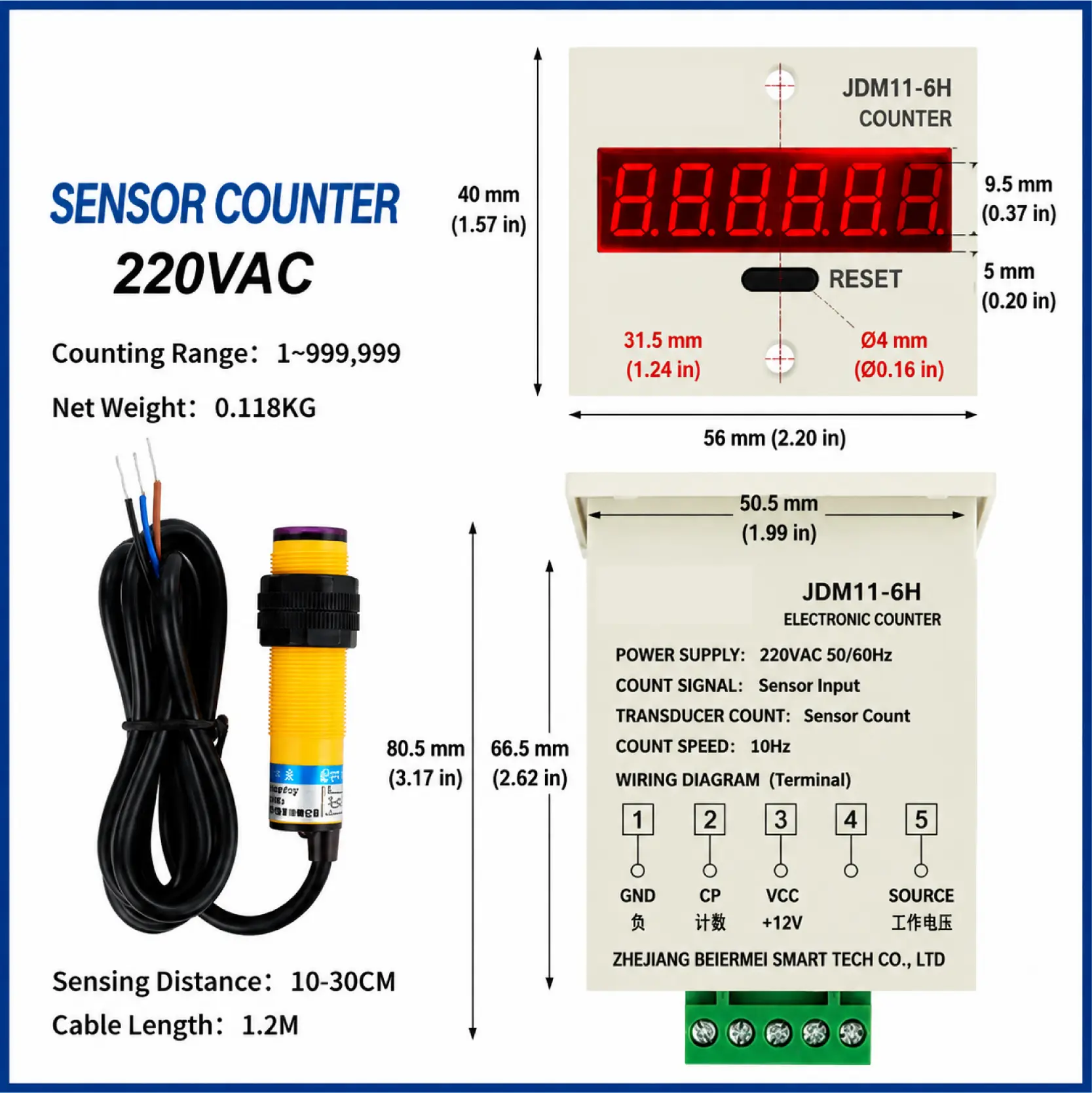 JDM11-6H 6 Digit Digital Counter Electronic Counter Totalizing Counter Resettable Power Failure Memory 12-24V 36V 110V 220V 380V product view
